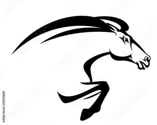 speeding mustang horse head - black and white vector design
