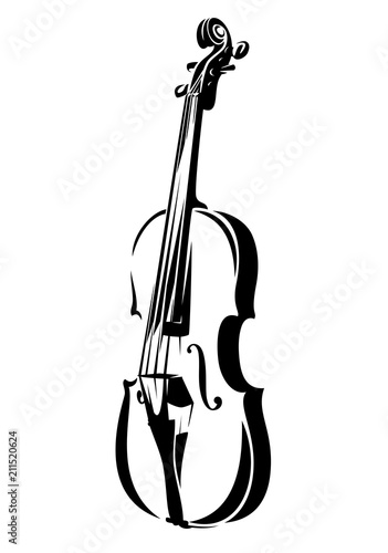 Fototapeta violin outline - black and white stringed musical instrument vector design