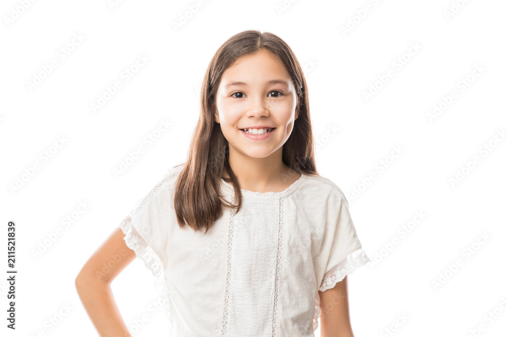 Portrait of a happy little girl over white background Portrait of a happy little girl over white background