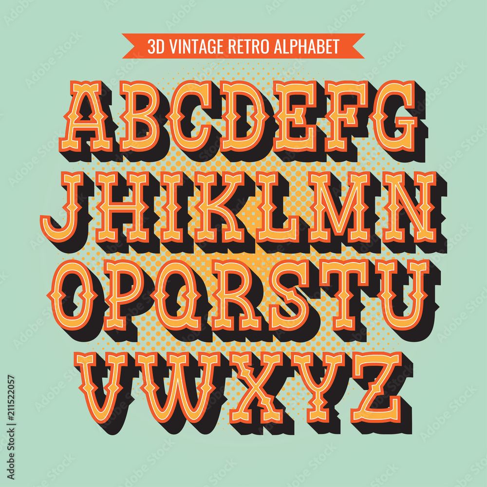 Vintage 3d serif alphabet made in vector. Retro letters for your design. Isolated characters