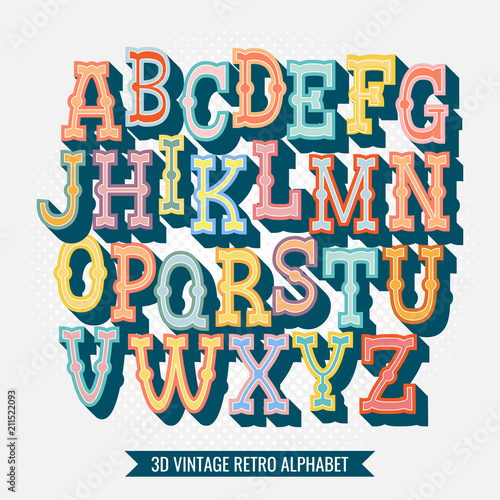 Vintage 3d serif alphabet made in vector. Retro letters for your design. Isolated characters. Handdrawn display font. Retro Typeface. Vector Font Illustration
