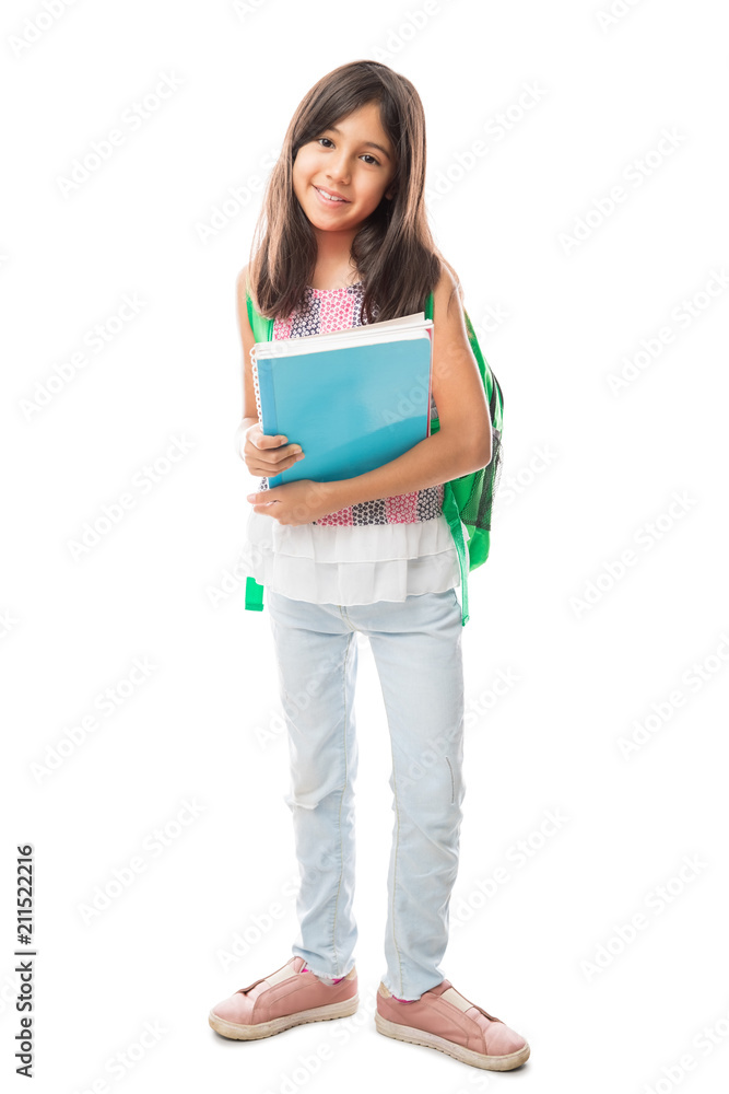 School girl child with backpack and books School girl child with backpack and books