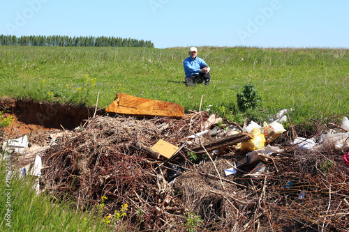 a man worries about pollution photo