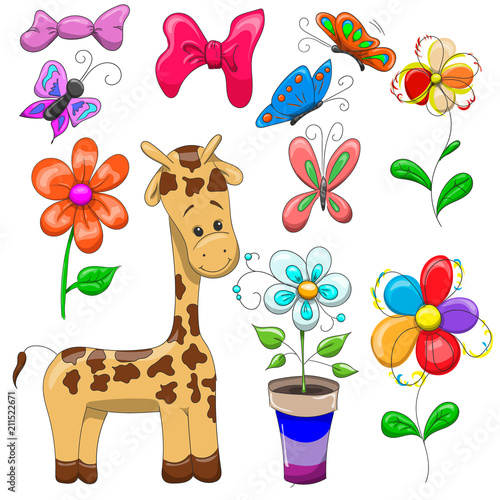 Set of children s characters flowers bow-tie butterflies. print foodball wallpaper. vector illustration.