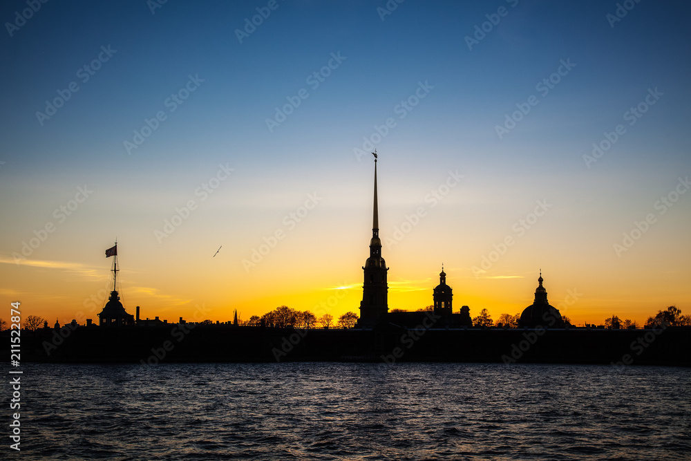 Bank of the Neva in St. Petersburg at sunset - Peter and Paul fortress