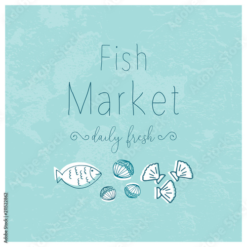 Hand Drawn Doodle Sketch Seafood illustration. Nautical background for seafood or fish restaurants, bars, markets or festivals. Vector template