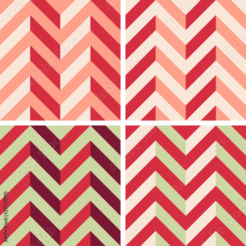 Set of four chevrons of  orange, red and pistachio color