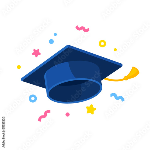 Graduate cap illustration with confetti