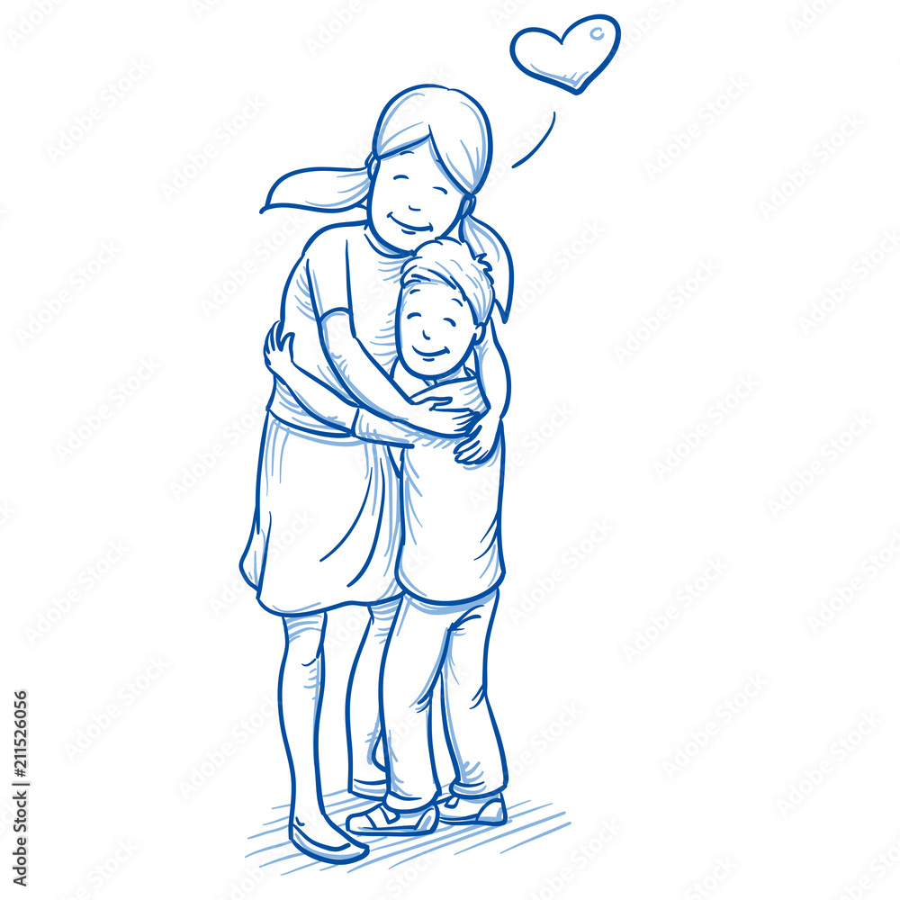 Happy young girl hugging her younger brother, love between brothers and  sisters. Hand drawn cartoon doodle vector illustration. Stock Vector |  Adobe Stock
