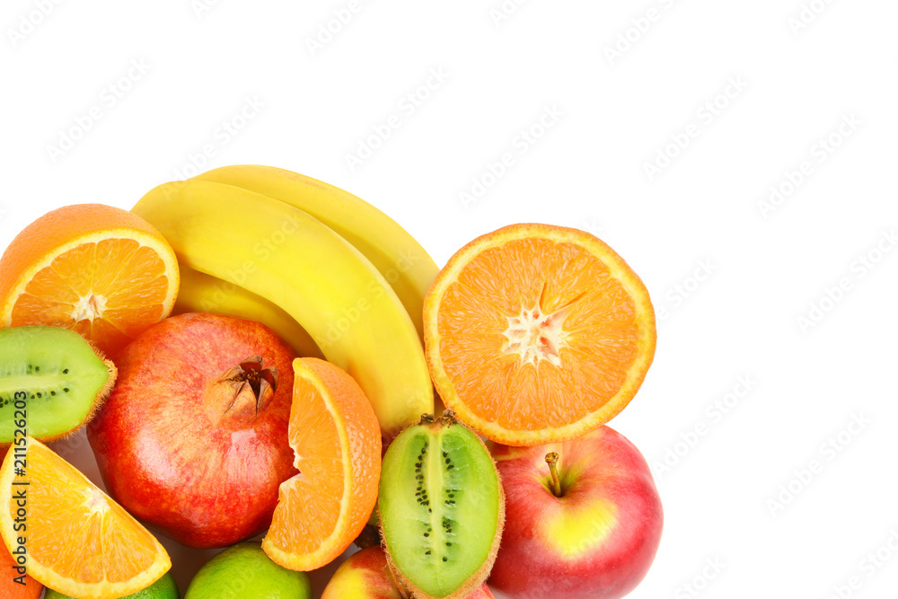 Set of fruits isolated on white background. Free space for text.
