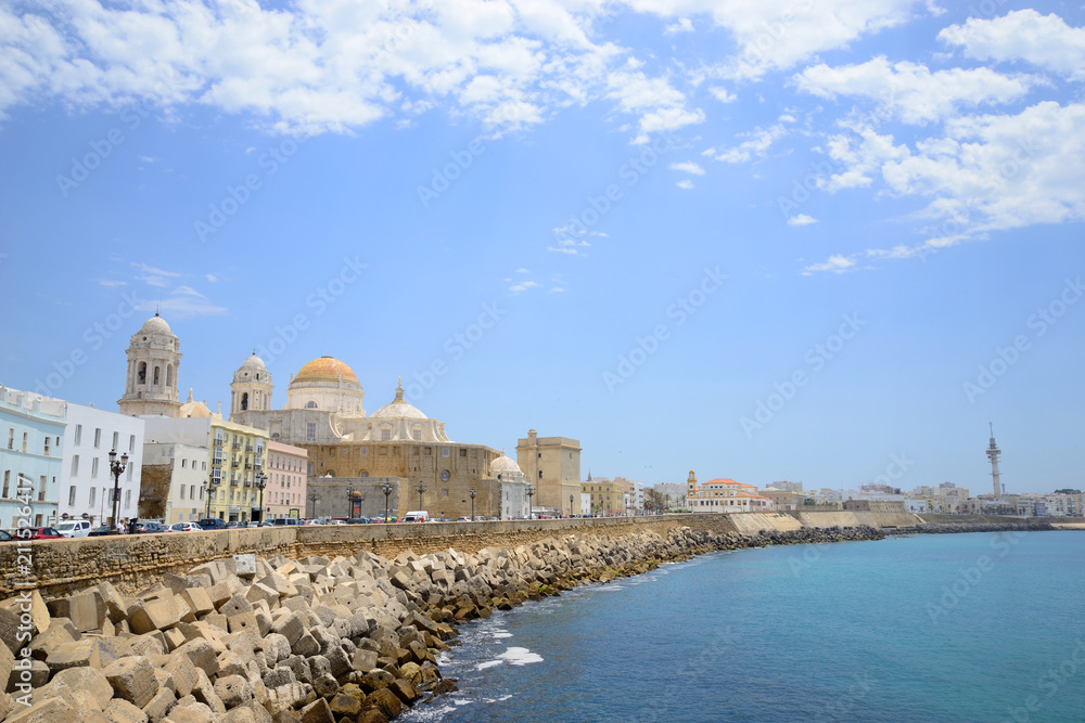 Cádiz, Spain - June 21, 2018: Coastline in the city of Cádiz.