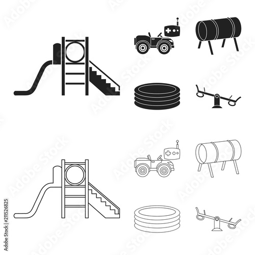 Machine for radio control, tunnel, trampoline, swing. Playground set collection icons in black,outline style vector symbol stock illustration web.