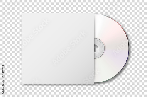 Vector realistic 3d white cd with cover icon isolated on transparency grid background. Design template of packaging mockup for graphics. Top view photo
