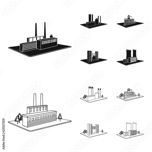 Processing factory,metallurgical plant. Factory and industry set collection icons in black,outline style isometric vector symbol stock illustration web.