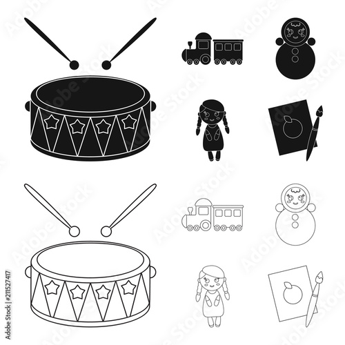 Train.kukla, picture.Toys set collection icons in black,outline style vector symbol stock illustration web.