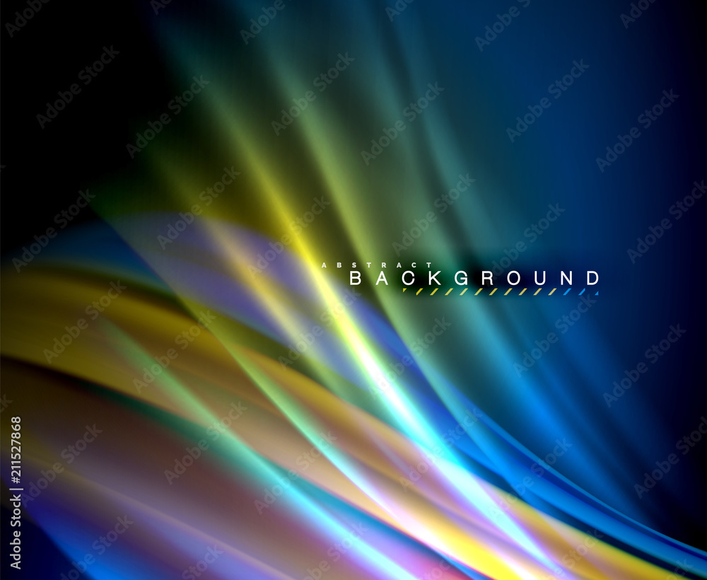 Neon glowing wave, magic energy and light motion background. Vector wallpaper template Neon glowing wave, magic energy and light motion background. Vector wallpaper template