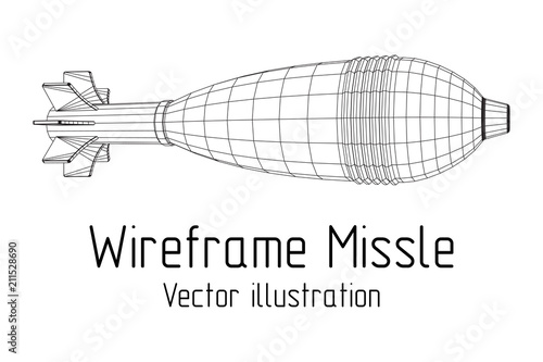 Missile, nuclear bomb or mortar mine Wireframe low poly mesh vector illustration