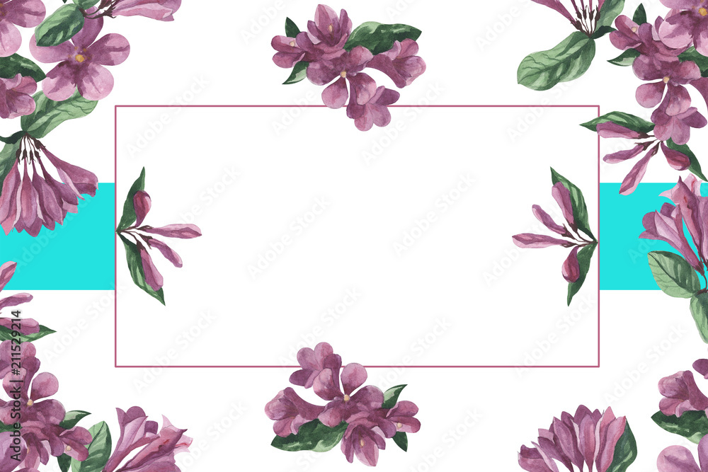Obraz floral frame, watercolor weigela flower texture pattern background