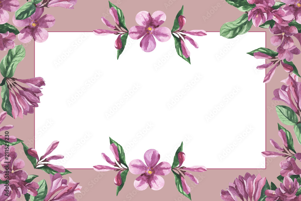 Obraz premium floral frame, watercolor weigela flower texture pattern background