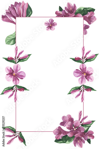 Fototapeta Naklejka Na Ścianę i Meble -  floral frame, watercolor weigela flower texture pattern background