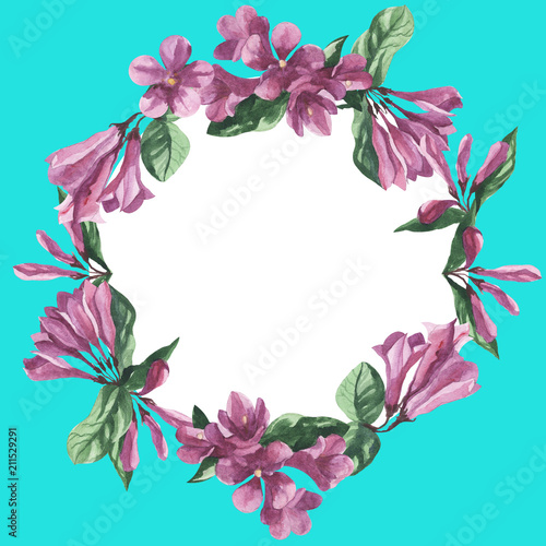 floral frame, watercolor weigela flower © Artmirei