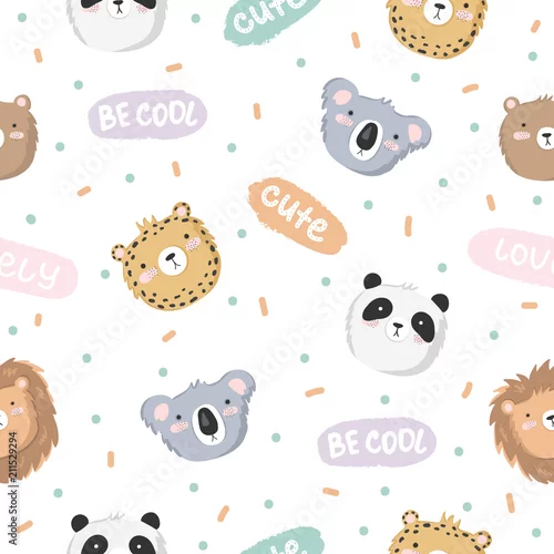 Tapety dziecięcy wzór ze zwierzętami i tekstami