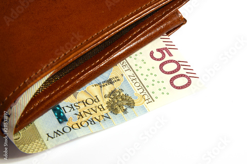Skórzany portfel z banknotem 500 PLN
