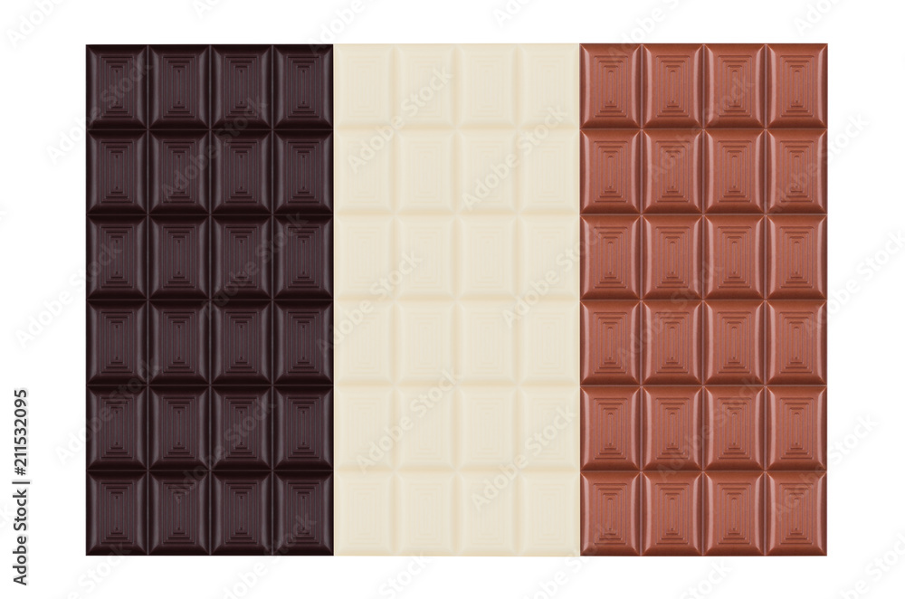 Bars of white and milk and dark bitter chocolate Bars of white and milk and dark bitter chocolate
