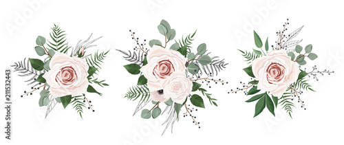 Vector flowers set. Colorful floral collection with leaves and flowers.