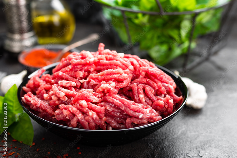 Raw ground beef meat. Fresh minced meat Raw ground beef meat. Fresh minced meat