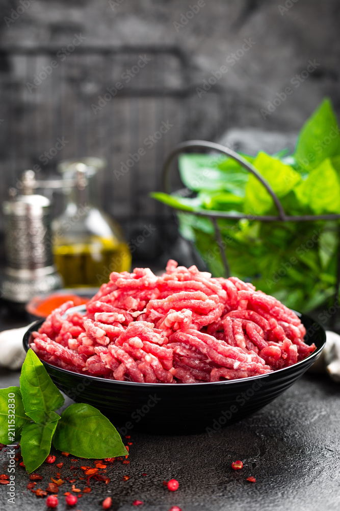Raw ground beef meat. Fresh minced meat Raw ground beef meat. Fresh minced meat