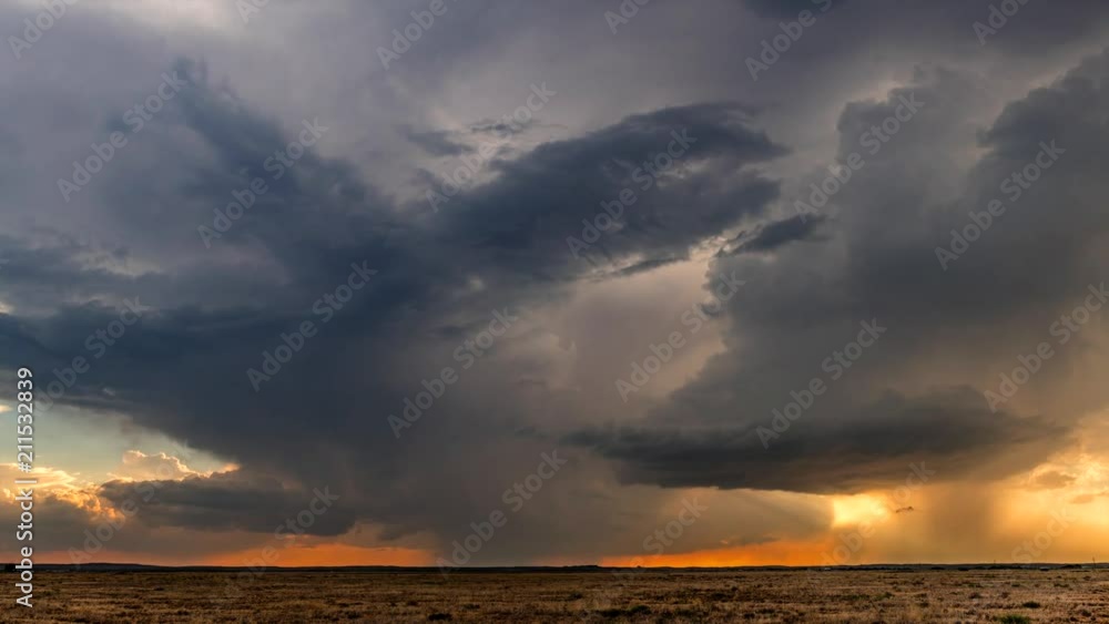 Large, powerful tornadic supercell storm moving over the Great Plains ...