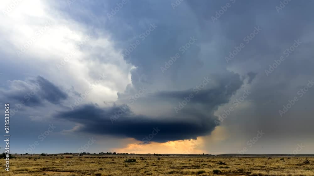 Large, powerful tornadic supercell storm moving over the Great Plains ...