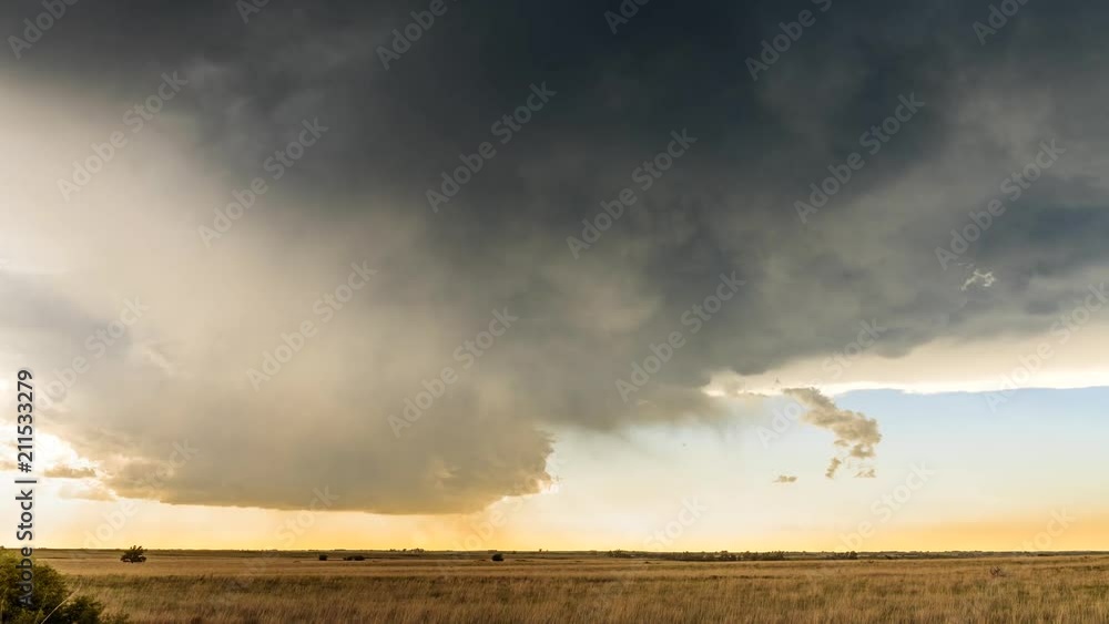 Large, powerful tornadic supercell storm moving over the Great Plains ...