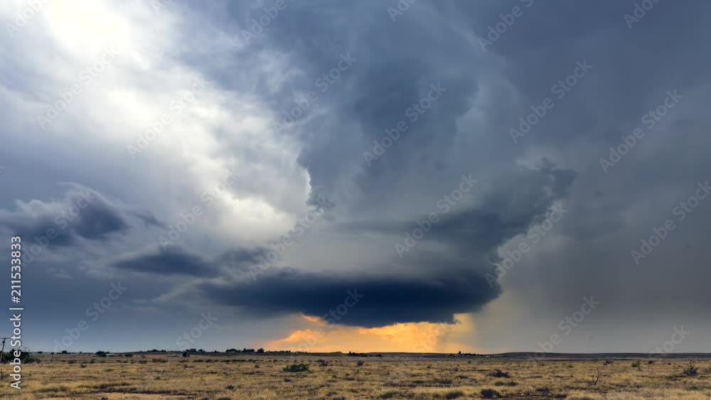 Large, powerful tornadic supercell storm moving over the Great Plains ...