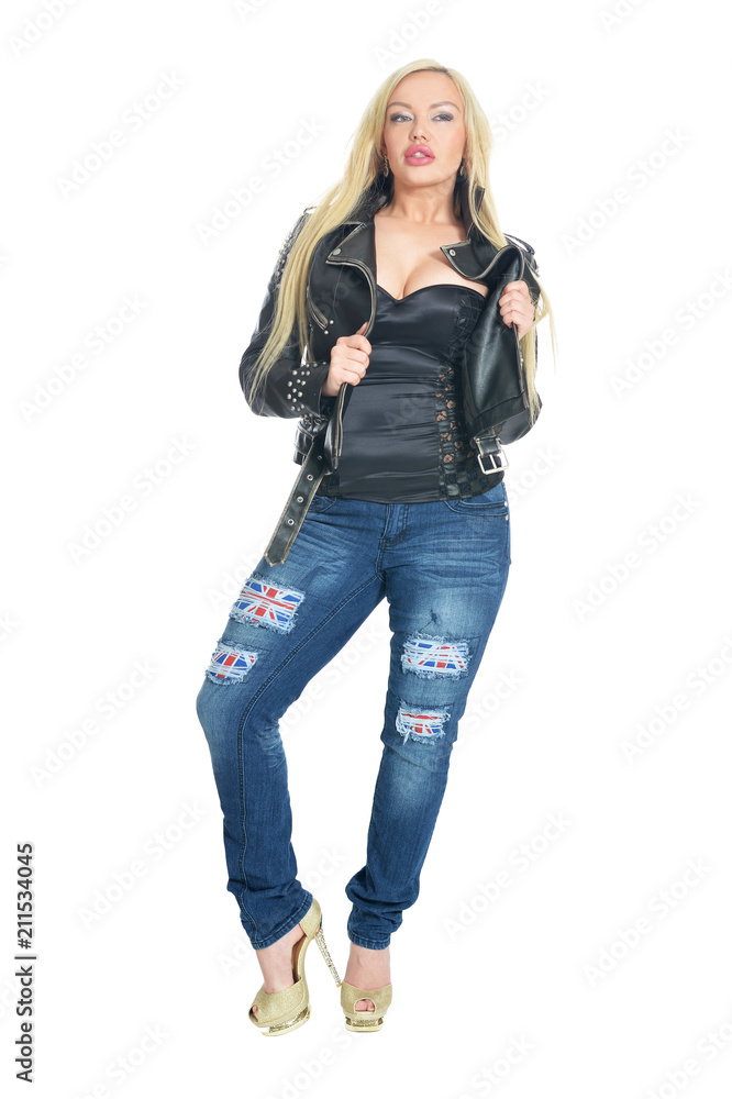 portrait of beautiful woman in leather jacket portrait of beautiful woman in leather jacket