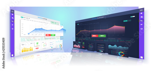 Forex Trading Indicators vector illustration. Online trading signals to buy and sell currency on the chart concept. 3d vector illustration