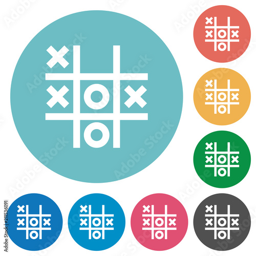 Tic tac toe game flat round icons