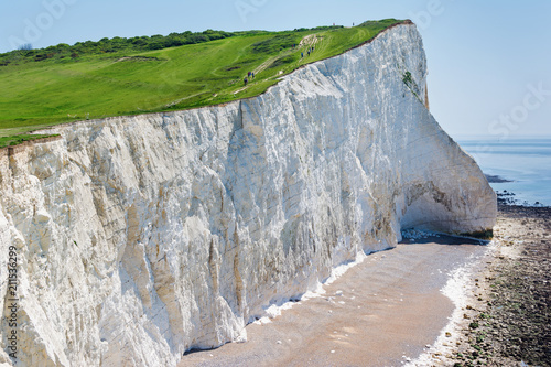 View of the white chalk cliffs in the morning, Seaford Head, East Sussex, England, part of Seven Sisters National park, selective focus photo