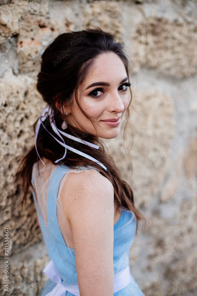 Bride in blue dress. Bride in blue dress.
