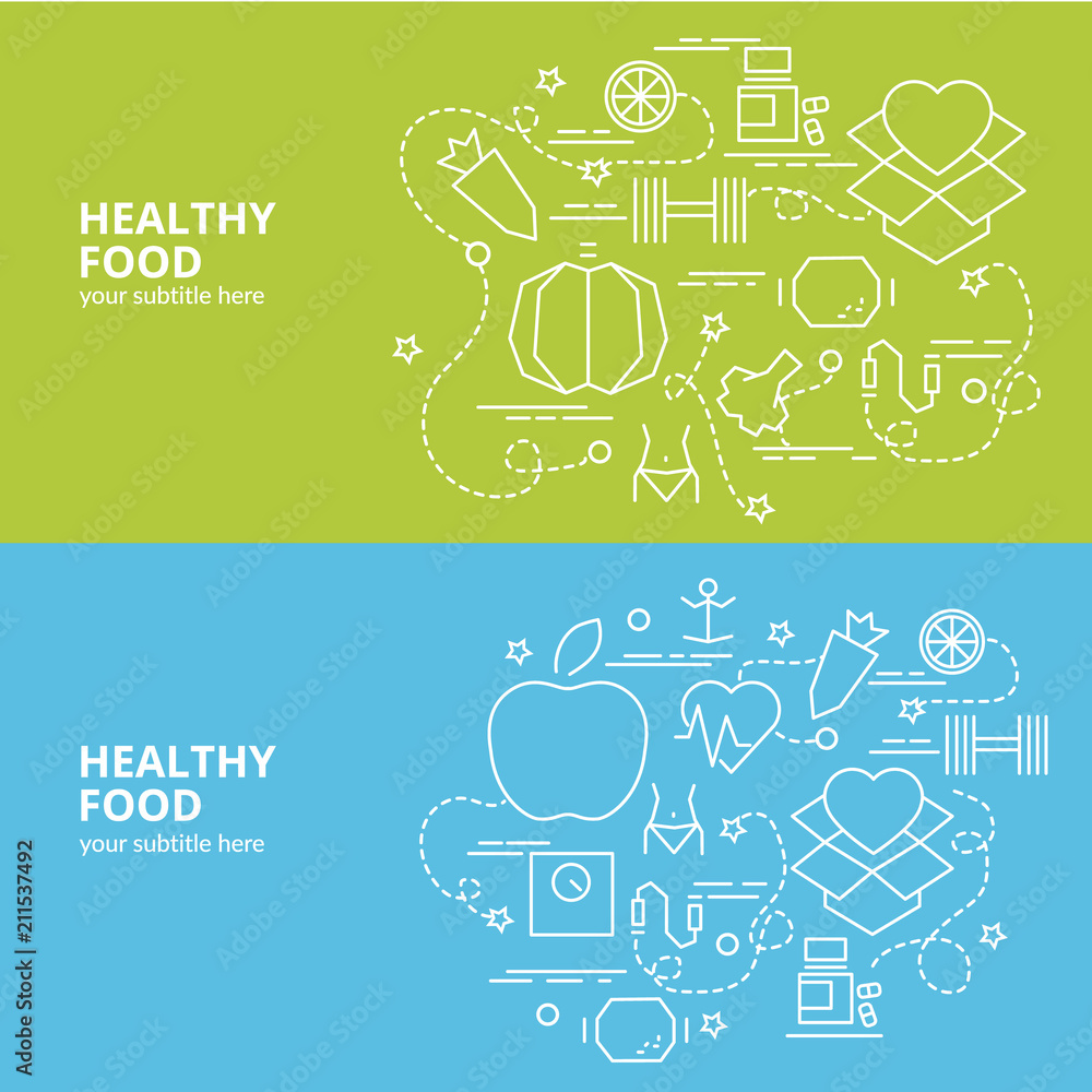 Flat colorful design concept for Healthy food. Infographic idea of making creative products..Template for website banner, flyer and poster.