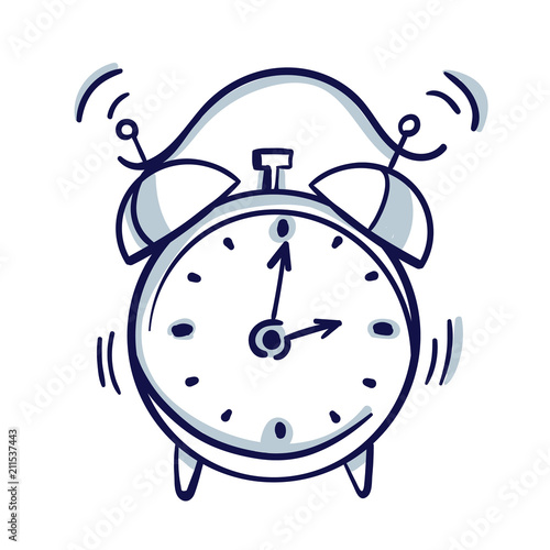 Alarm clock wake-up time isolated on background in flat style..Hand drawn doodle cartoon vector illustration.