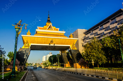 Photography Khon Kaen City Gate in the morning time, The iconic landmark of Khon Kaen City, Thailand