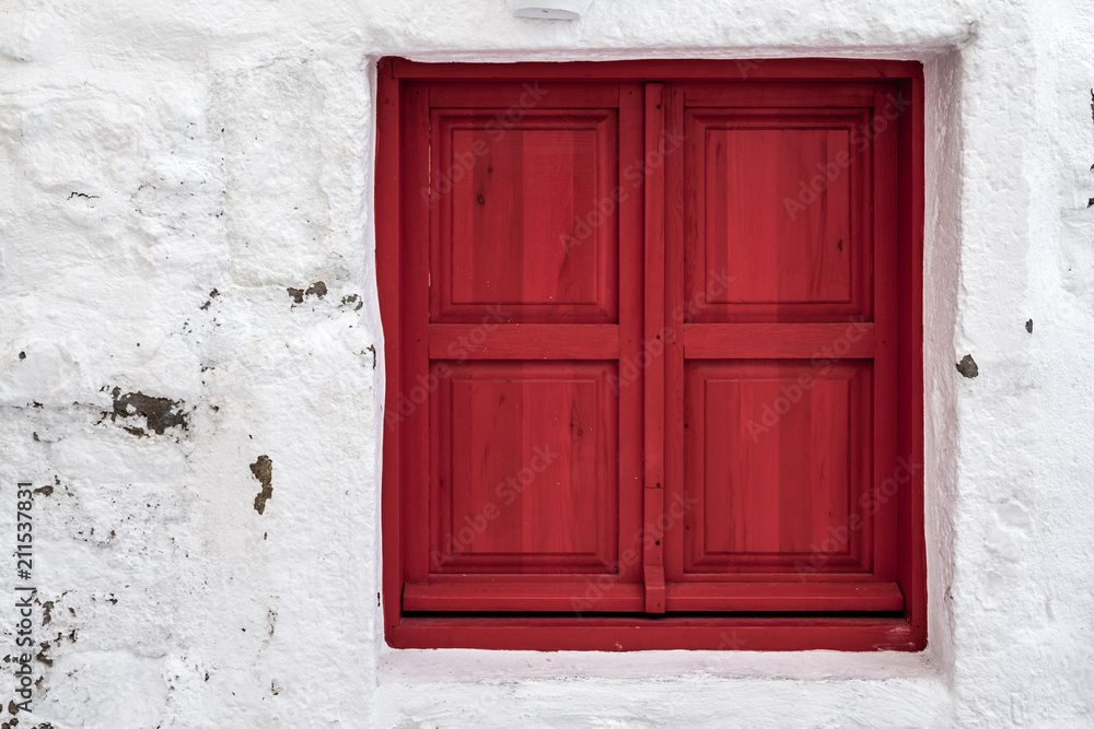 Traditional Red Wooden Window Shutters in Bodrum, Turkey
