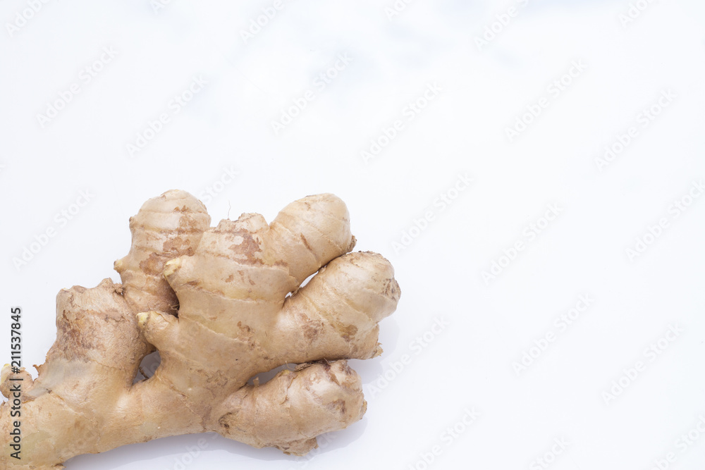 Ginger root isolated on white background, top view Ginger root isolated on white background, top view