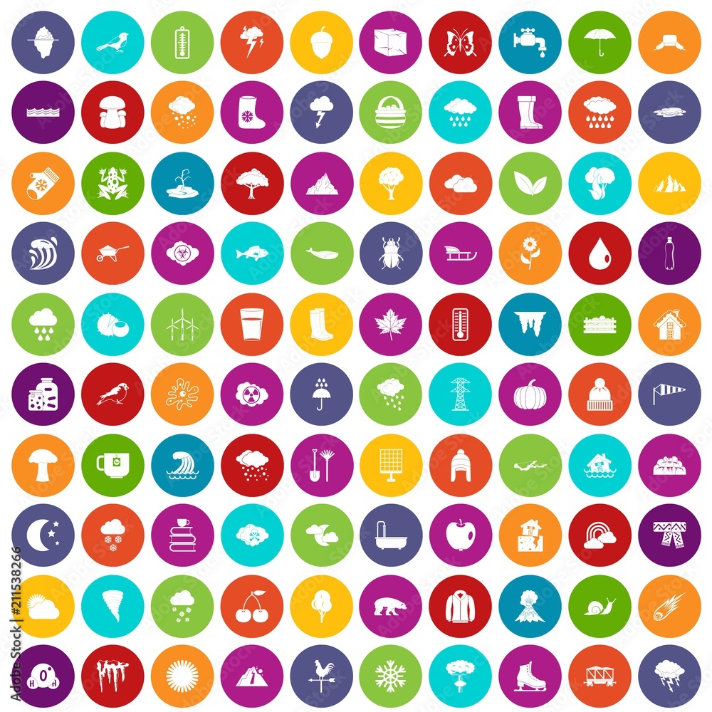 100 clouds icons set in different colors circle isolated vector illustration 100 clouds icons set in different colors circle isolated vector illustration