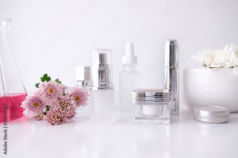 cosmetic skincare beauty product .natural organic flower oil ingredient in the laboratory. packaging spa concept. cosmetic skincare beauty product .natural organic flower oil ingredient in the laboratory. packaging spa concept.