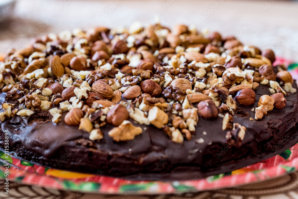 Homemade chocolate cake with walnuts Homemade chocolate cake with walnuts