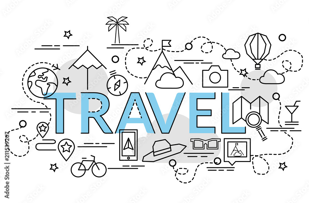 Flat colorful design concept for Travel. Infographic idea of making creative products..Template for website banner, flyer and poster.