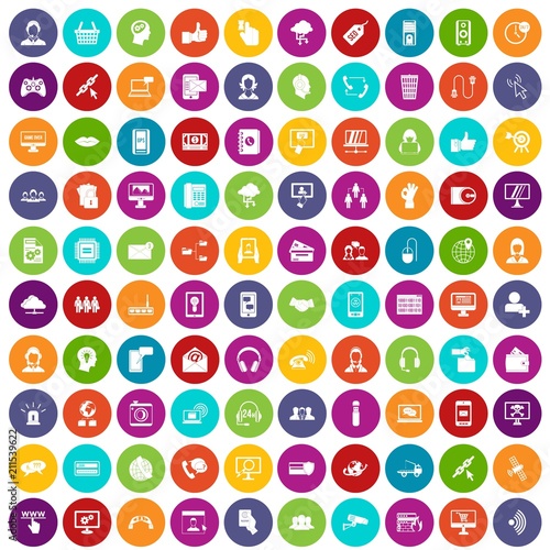 100 contact us icons set in different colors circle isolated vector illustration